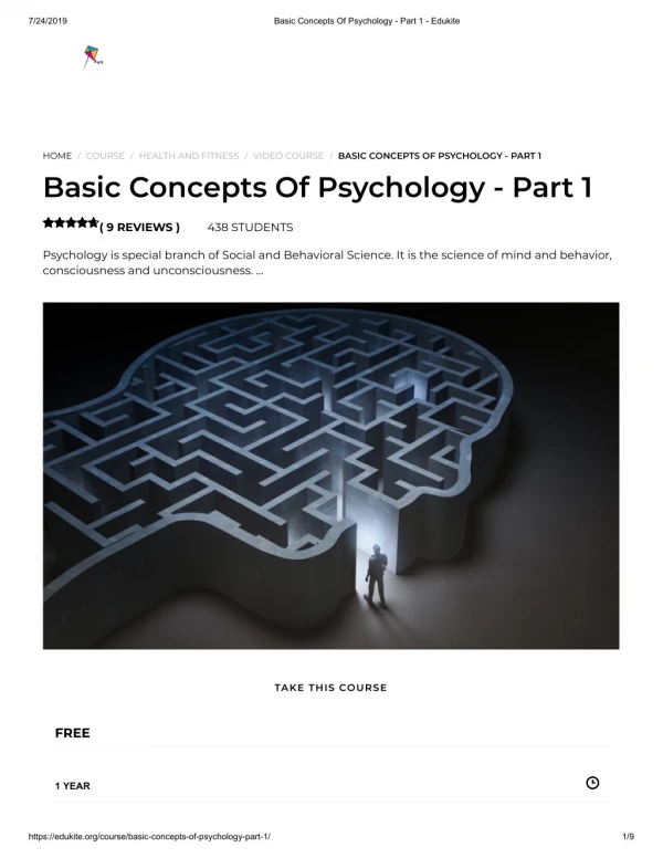 Basic Concepts Of Psychology - Part 1 - Edukite