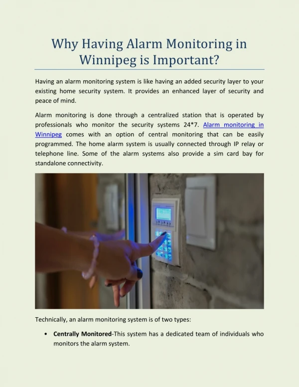 Why Having Alarm Monitoring in Winnipeg is Important?