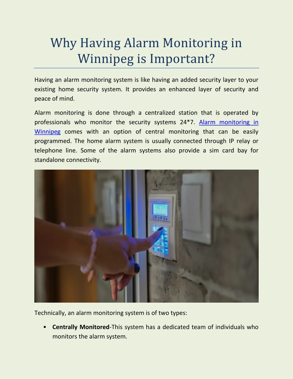 why having alarm monitoring in winnipeg