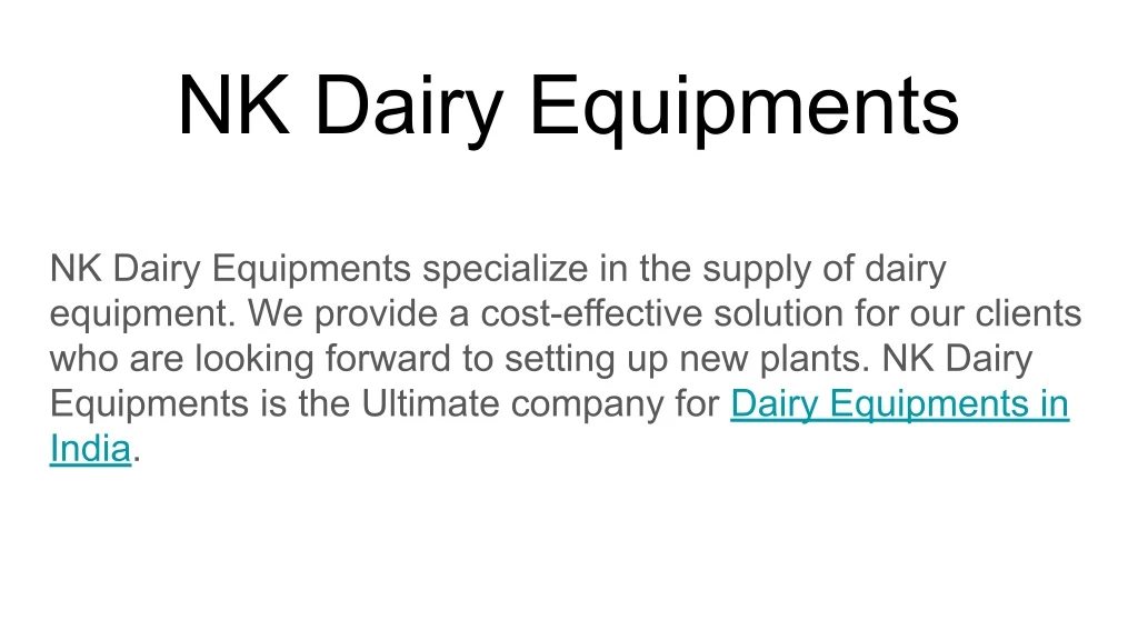 nk dairy equipments