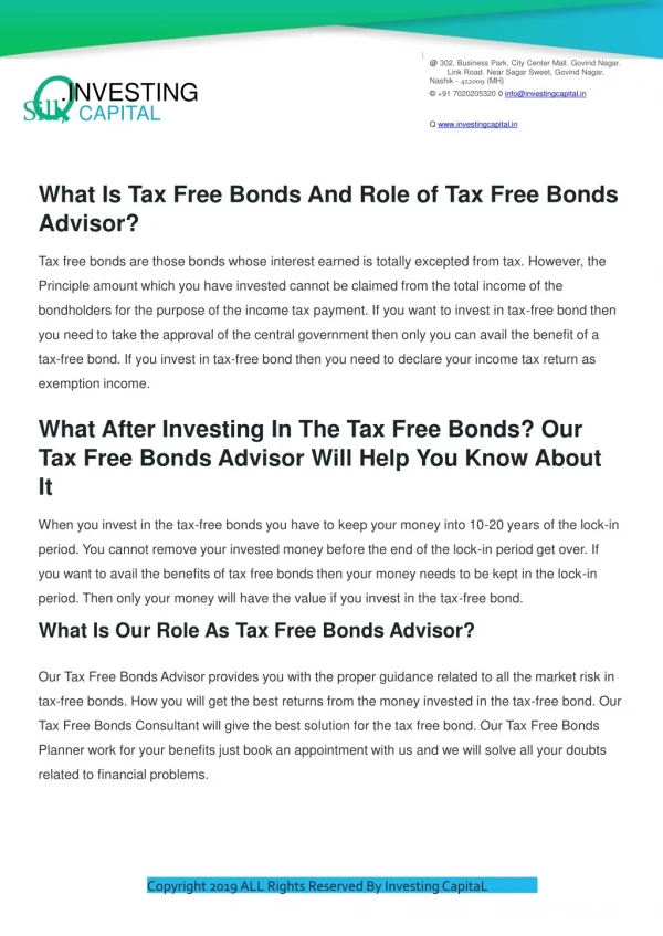 Best Tax Free Bonds Advisors, Planner in Nashik | Tax Free Bonds Consultant near Me