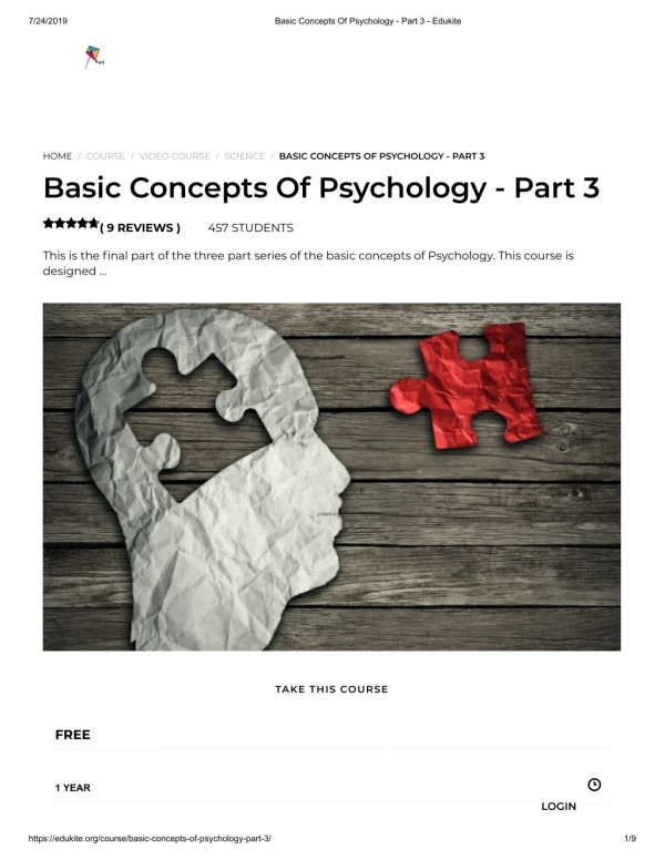 Basic Concepts Of Psychology - Part 3 - Edukite