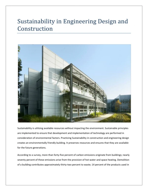 Sustainability in Engineering Design and Construction
