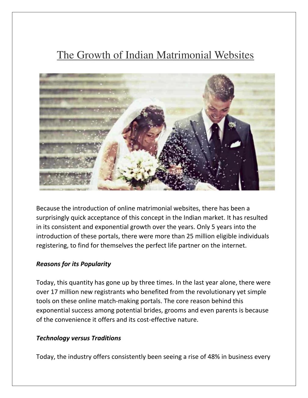 the growth of indian matrimonial websites