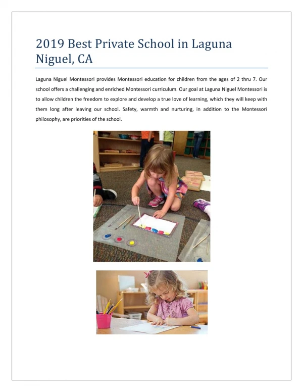 2019 Best Private School in Laguna Niguel, CA