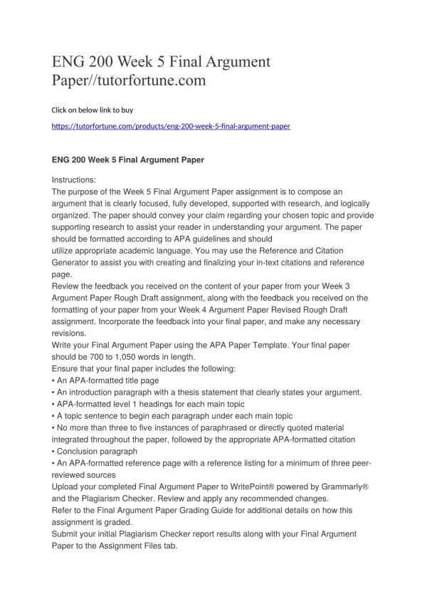 ENG 200 Week 5 Final Argument Paper//tutorfortune.com