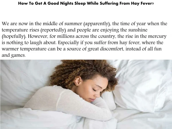 How To Get A Good Nights Sleep While Suffering From Hay Fever?