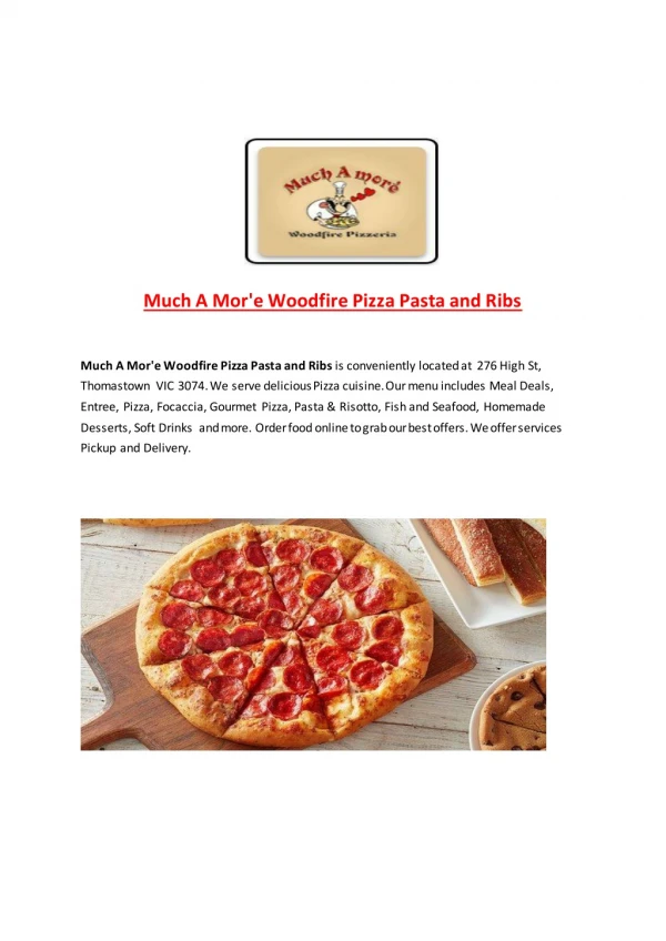 25% Off -Much A Mor'e Woodfire Pizza Pasta and Ribs-Thomastown - Order Food Online
