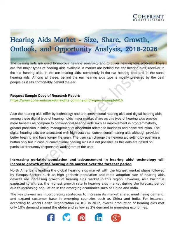 Hearing Aids Market Key companies Profile, their market Share and other important parameters