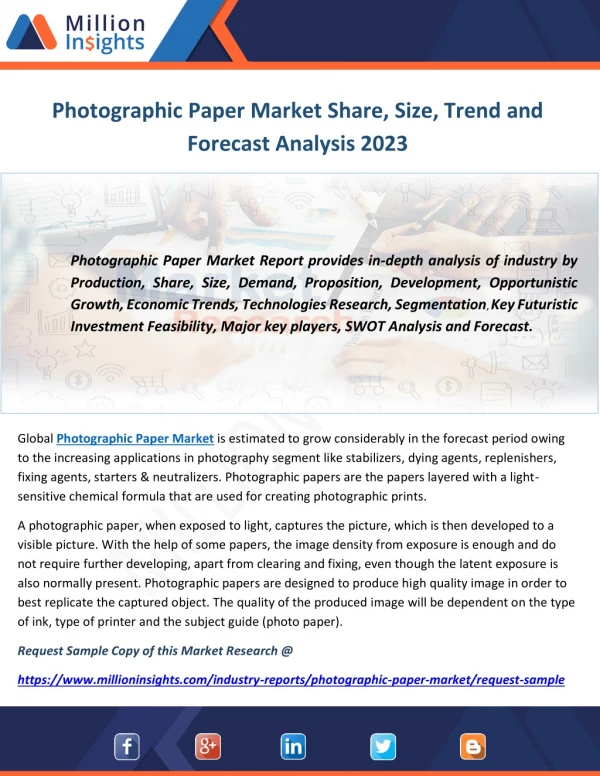 Photographic Paper Market Share, Size, Trend and Forecast Analysis 2023