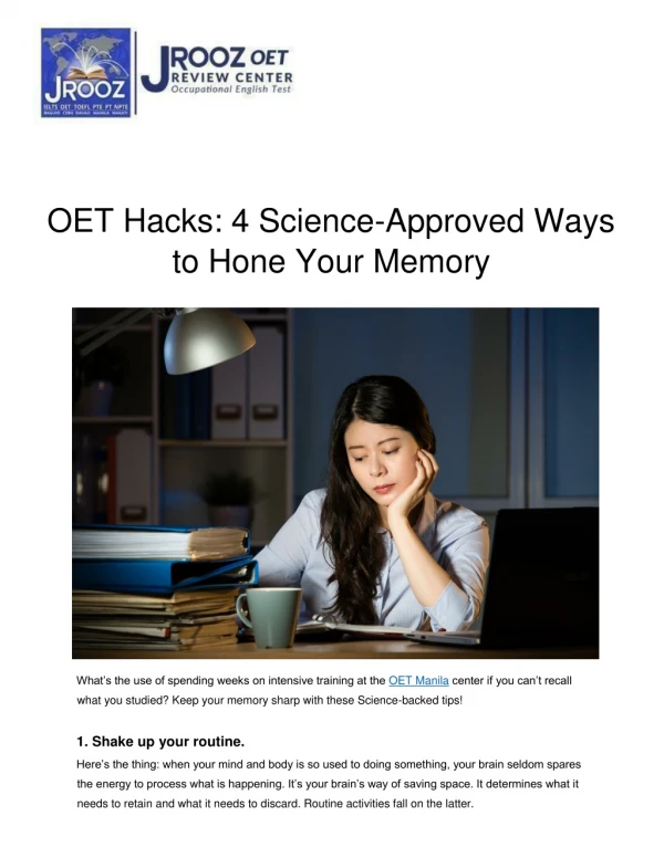 OET Hacks: 4 Science-Approved Ways to Hone Your Memory