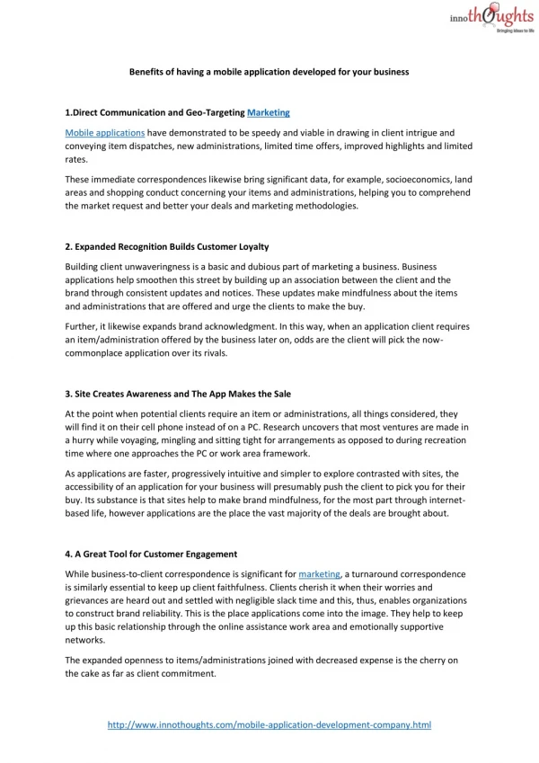 Mobile application for your business | Its uses and benefits | Innothoughts