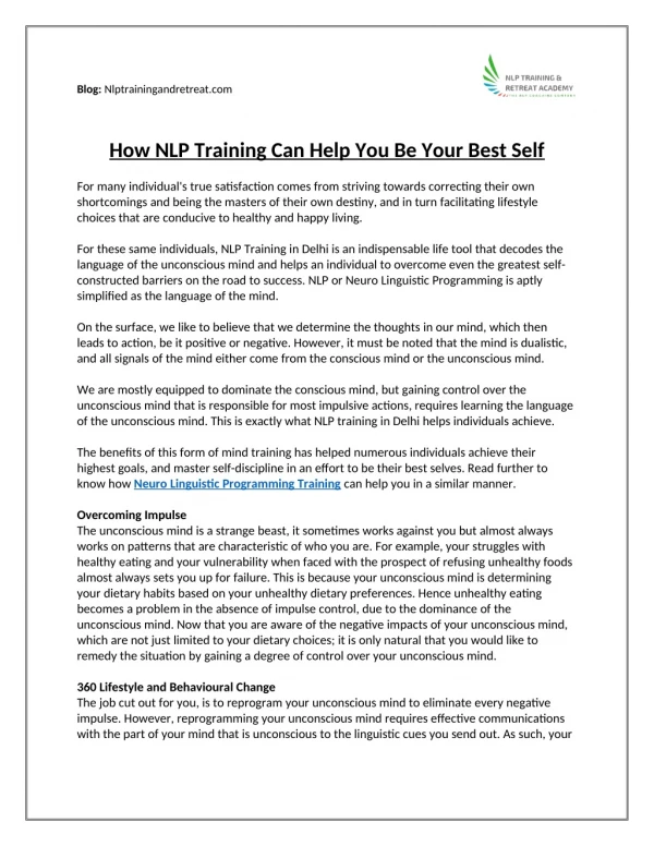 How NLP Training Can Help You Be Your Best Self