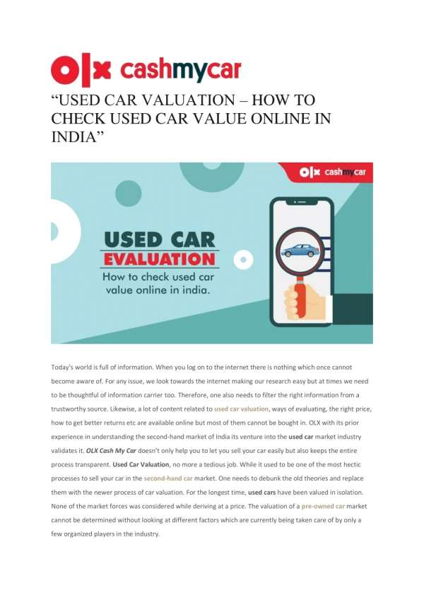 Used Car Valuation – How to Check Used Car Value Online in India