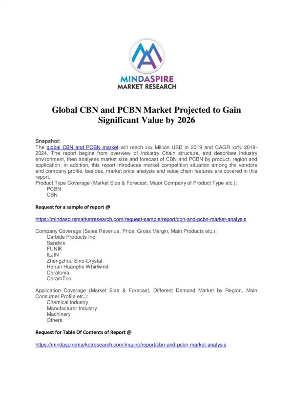 Global CBN and PCBN Market Projected to Gain Significant Value by 2026