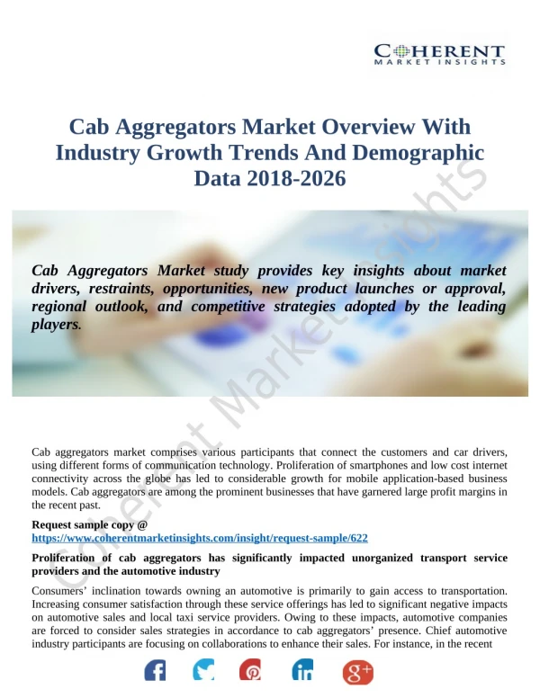 Cab Aggregators Market Will Generate Massive Revenue In Future