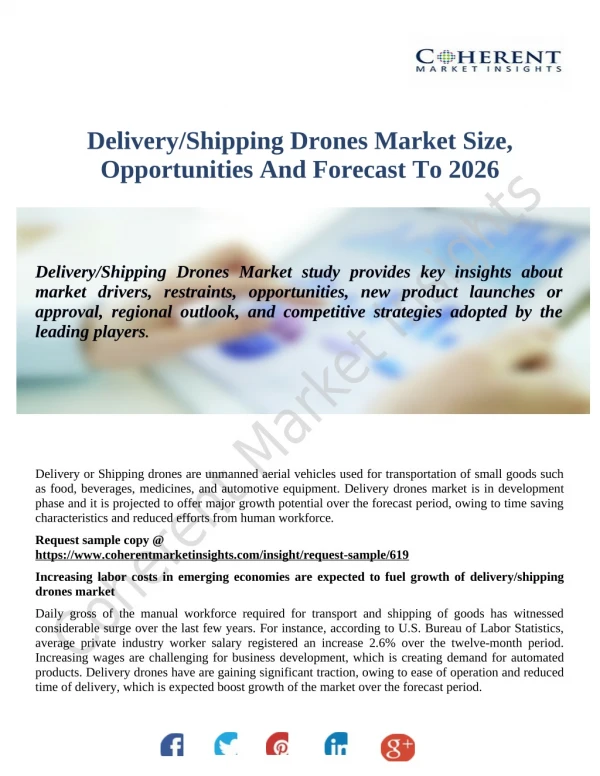 Delivery/Shipping Drones Market To Reflect A Holistic Expansion During 2018-2026