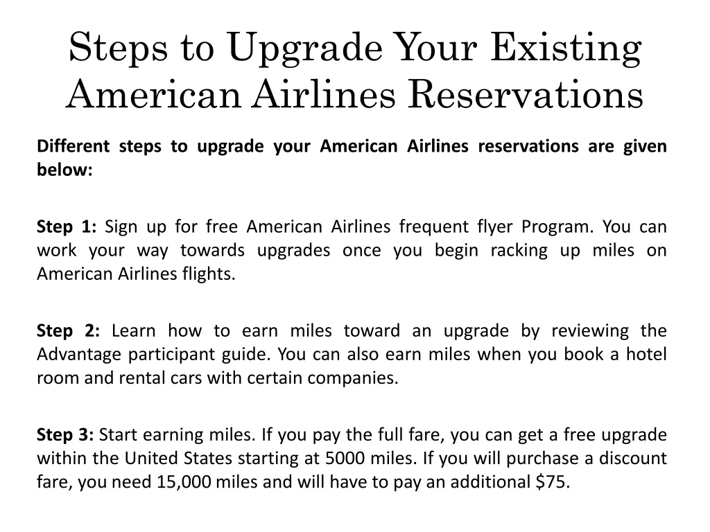 steps to upgrade your existing american airlines reservations