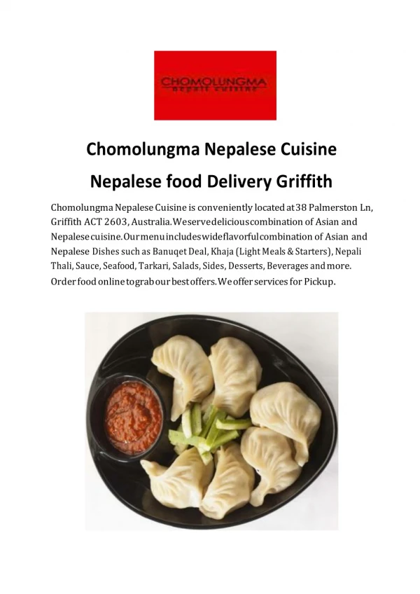 Chomolungma Nepalese Cuisine Menu| Nepalese food delivery and takeaway Griffith