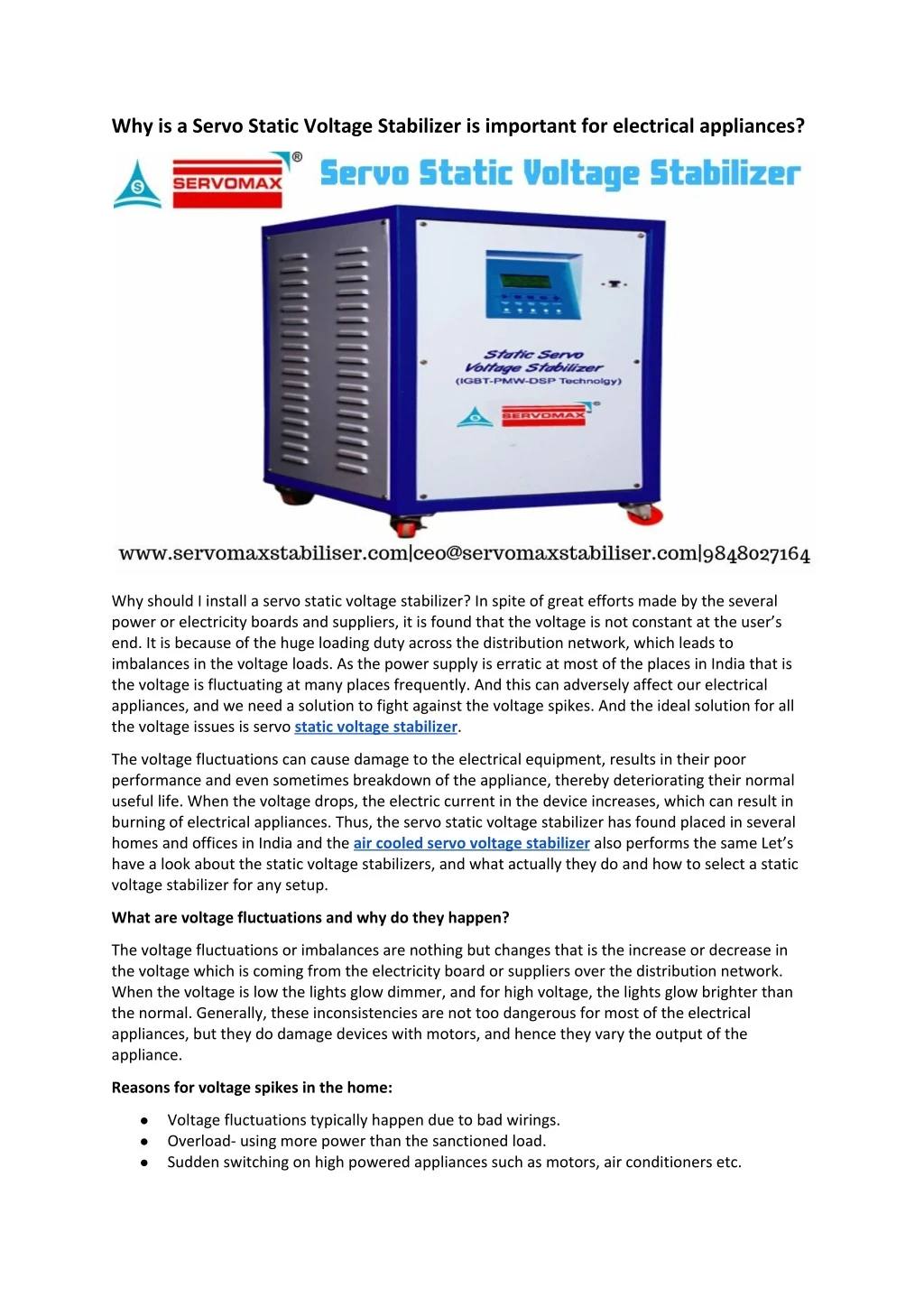 why is a servo static voltage stabilizer