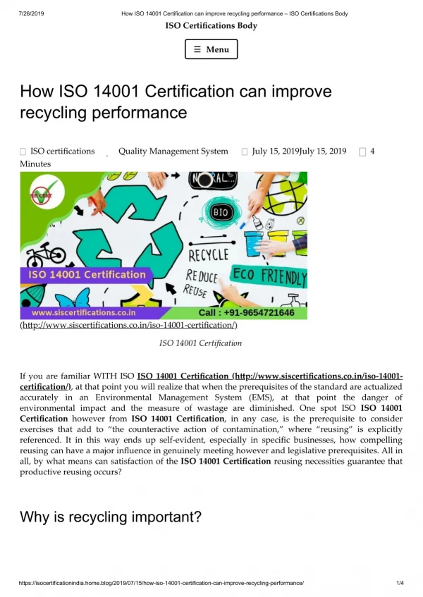 How ISO 14001 Certification (EMS) can improve recycling performance?