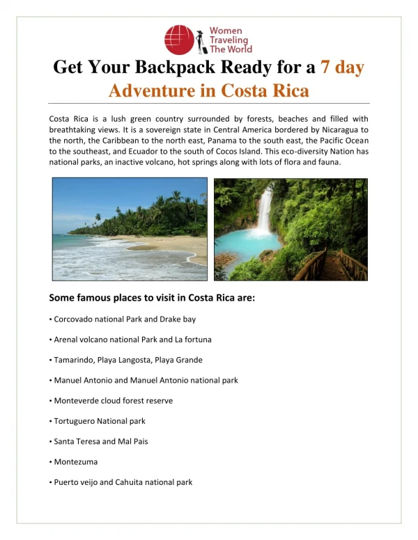 Get Your Backpack Ready for a 7 day Adventure in Costa Rica