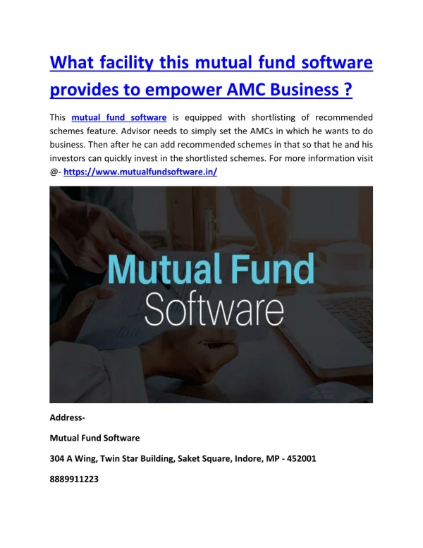 What facility this mutual fund software provides to empower AMC Business ?