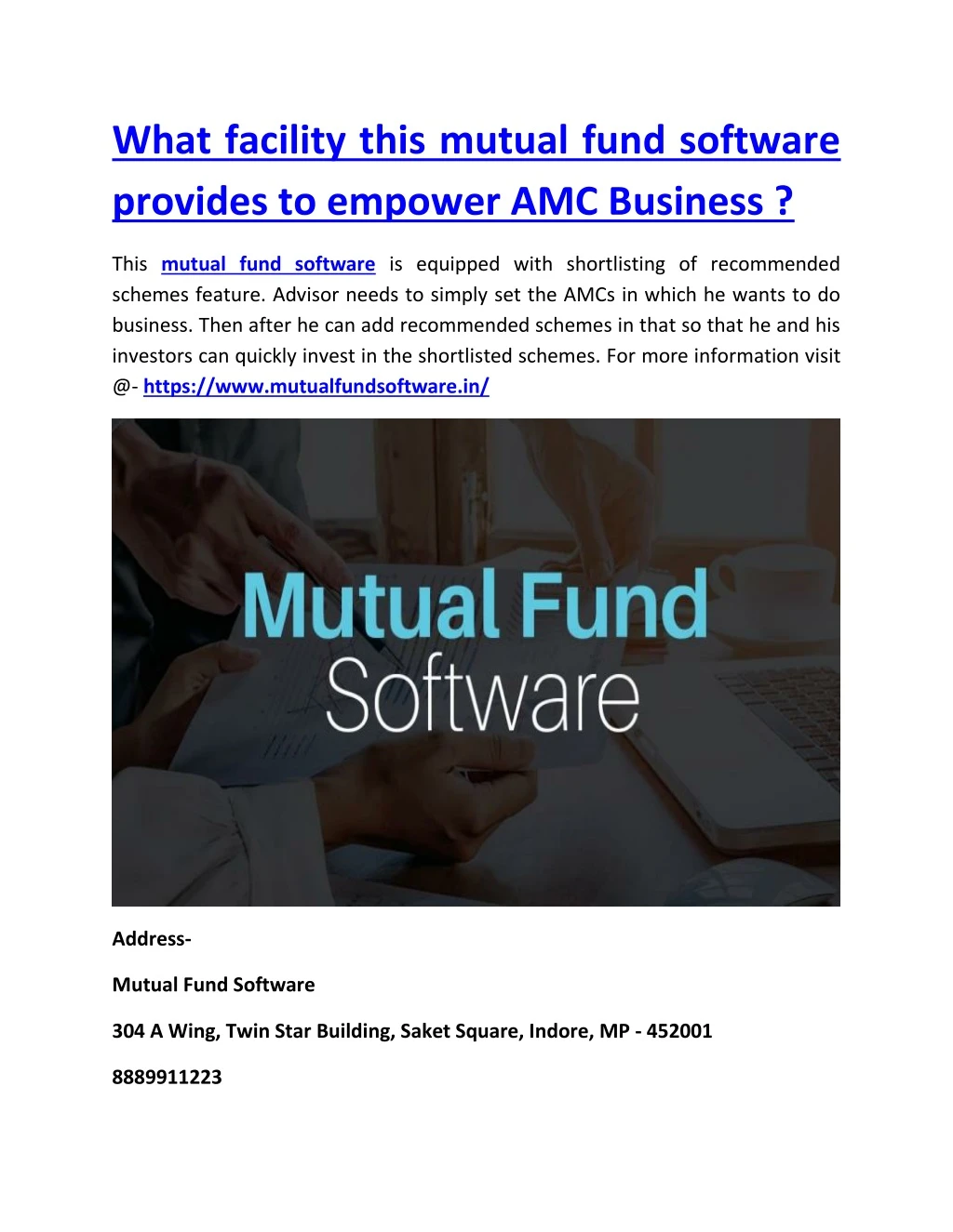 what facility this mutual fund software provides