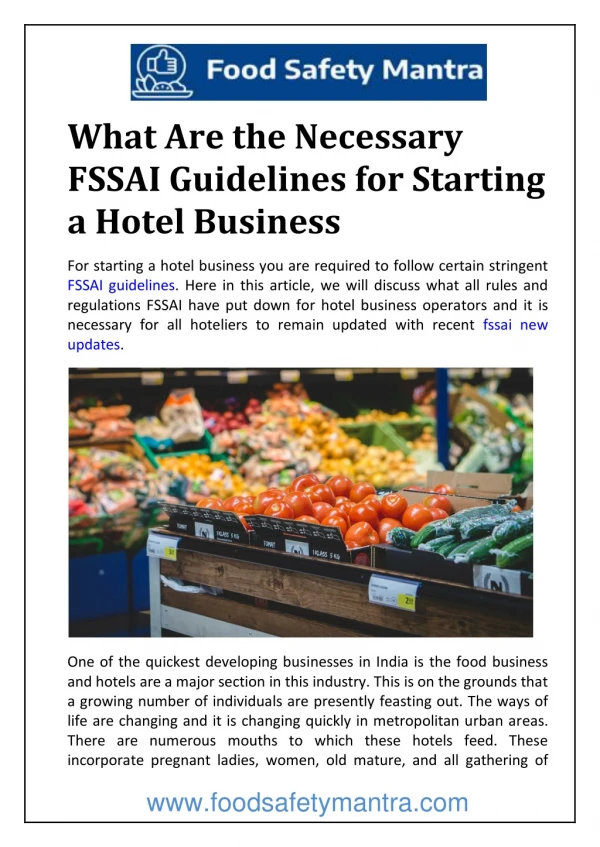 What Are The Necessary FSSAI Guidelines For Starting A Hotel Business