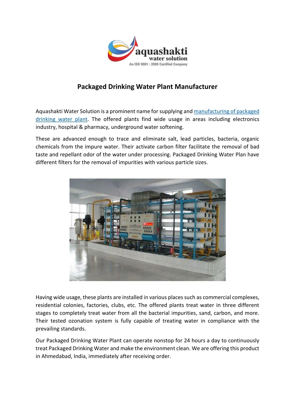 packaged drinking water plant manufacturer