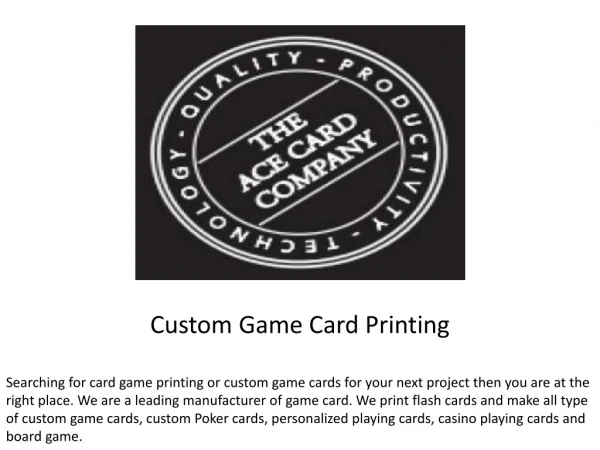 Custom Game Card Printing