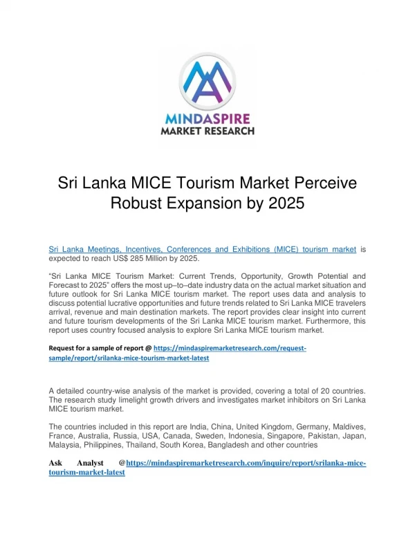Sri Lanka MICE Tourism Market Perceive Robust Expansion by 2025