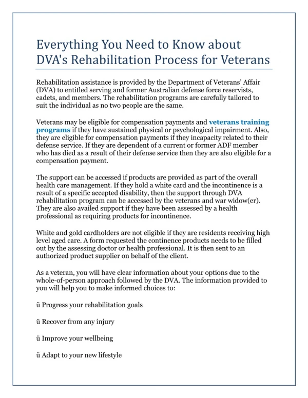 Everything You Need to Know about DVA's Rehabilitation Process for Veterans