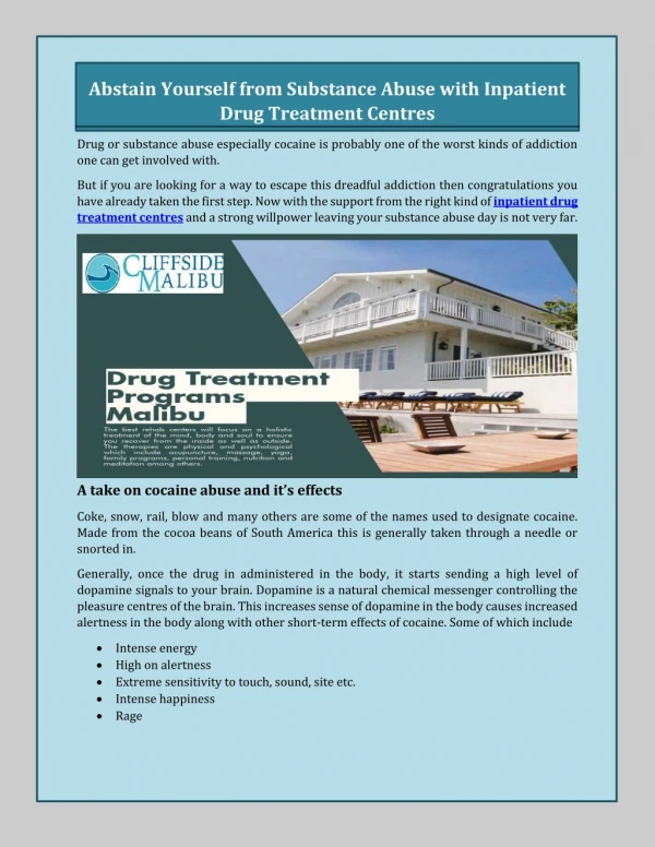 Abstain Yourself from Substance Abuse with Inpatient Drug Treatment Centres