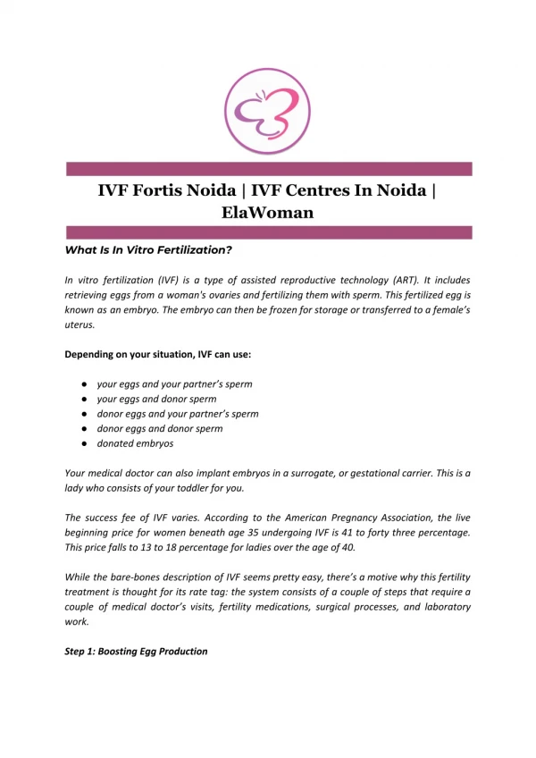 IVF Fortis Noida | IVF Centres In Noida | ElaWoman