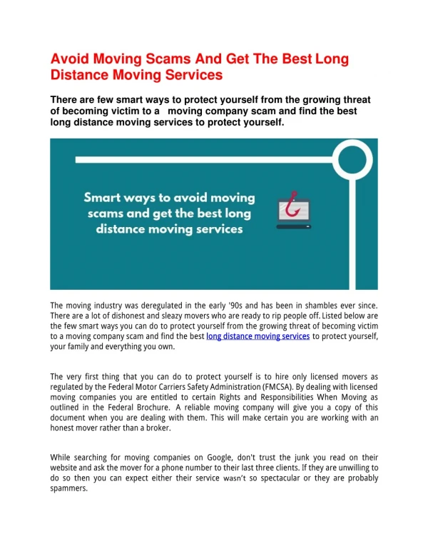 Avoid Moving Scams and Get The Best Long Distance Moving Services