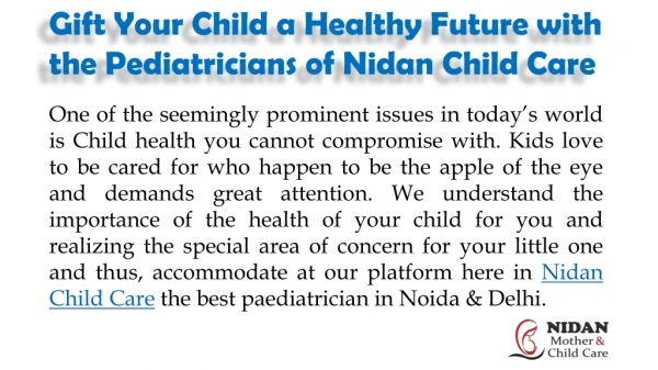 Gift Your Child a Healthy Future with the Pediatricians of Nidan Child Care