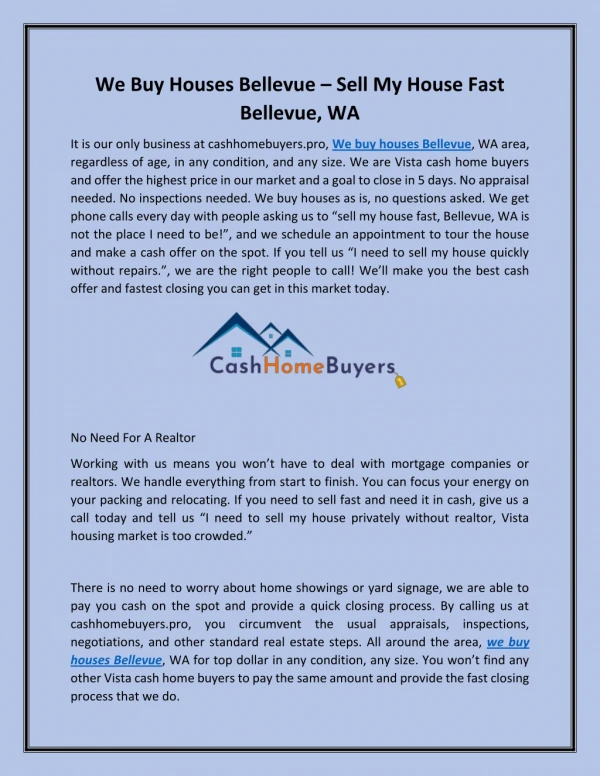 we buy houses Bellevue