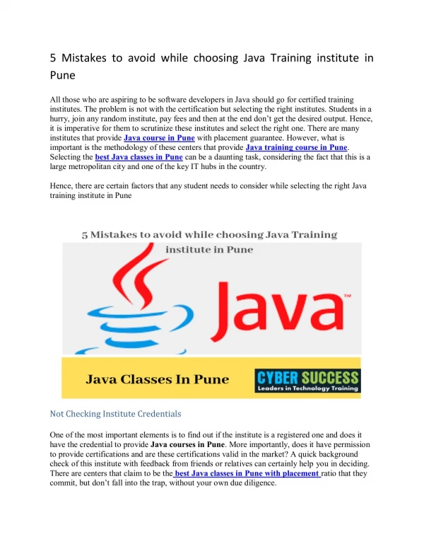 5 Mistakes to avoid while choosing Java Training institute in Pune