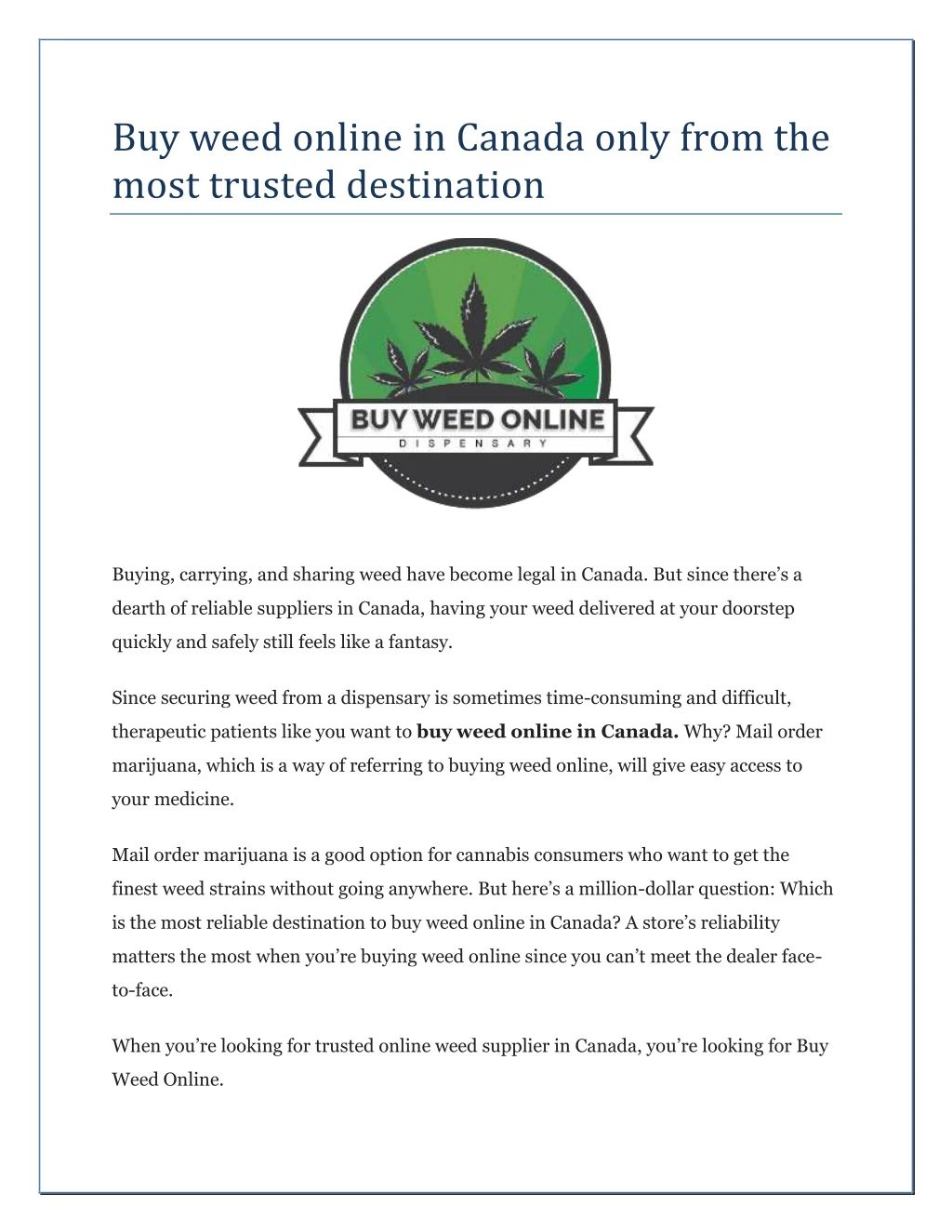 buy weed online in canada only from the most