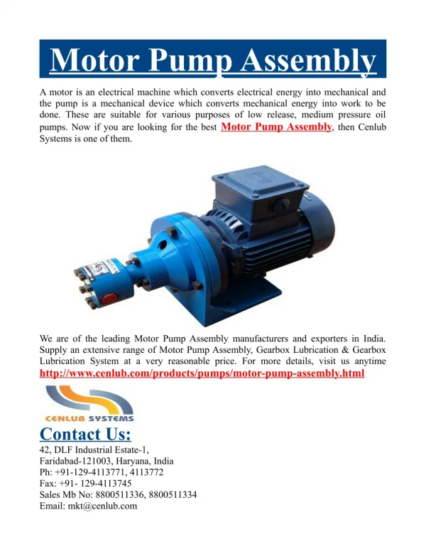 motor pump assembly