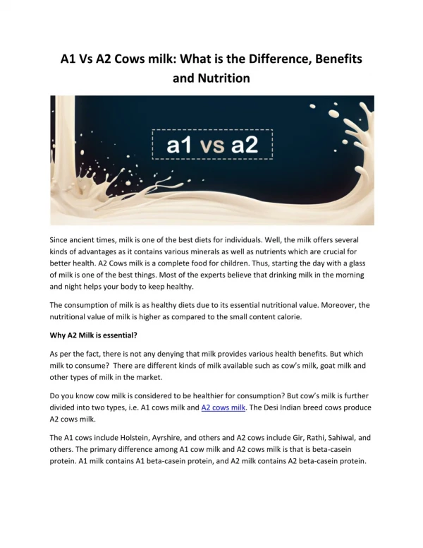 A1 Vs A2 Cows milk:What is the Difference and Benefits| GFO Farming
