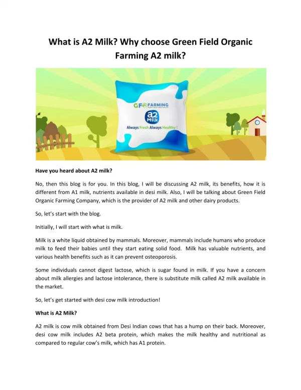 What is A2 Milk? Why Green Field Organic Farming A2 milk?GFO Farming