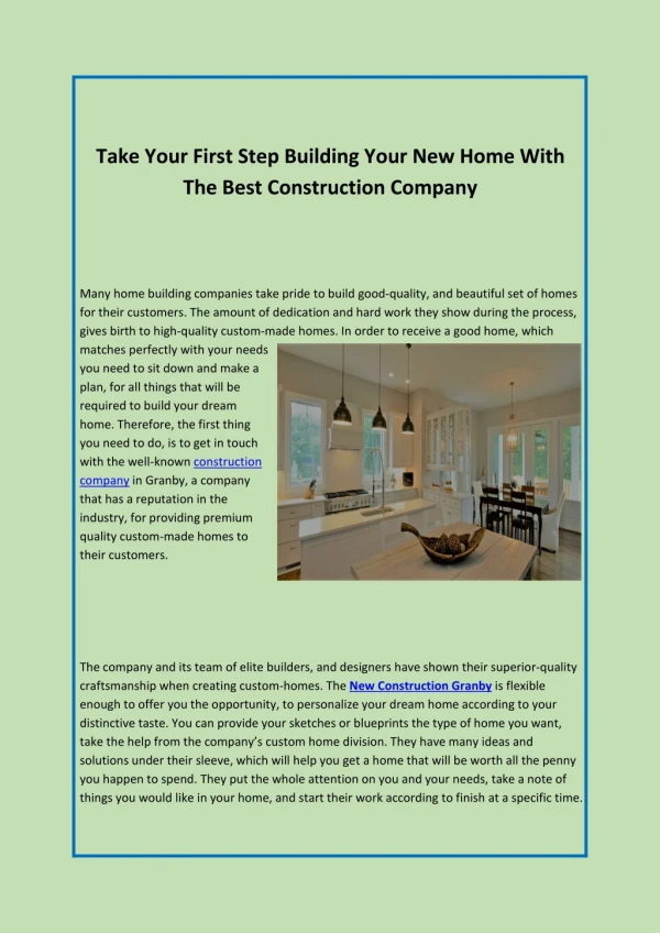 Take Your First Step Building Your New Home With The Best Construction Company