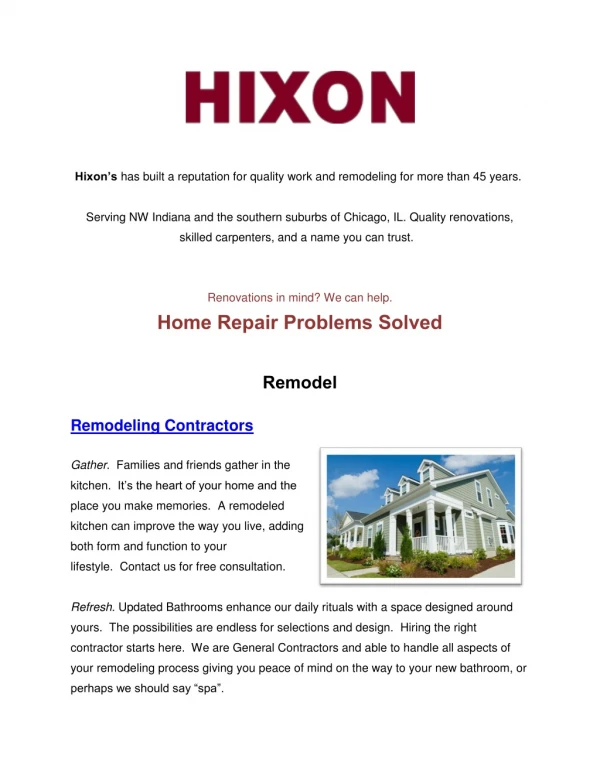 Hixon Home Improvements - Trusted Remodeling Contractors in IN