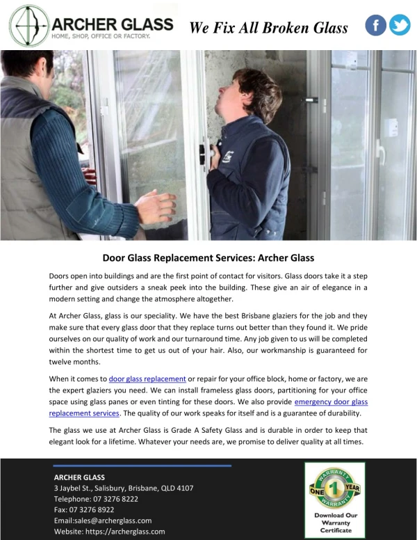 Door Glass Replacement Services: Archer Glass