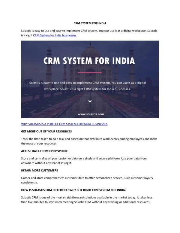 CRM System for India - Solastis
