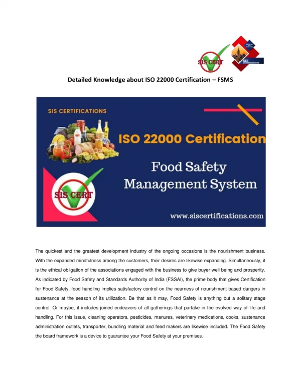 Detailed Knowledge about ISO 22000 Certification - FSMS