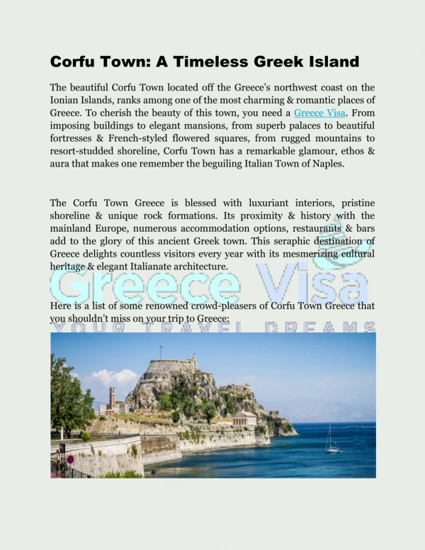 Visit the Ancient Corfu Town Greece with Greece Visa