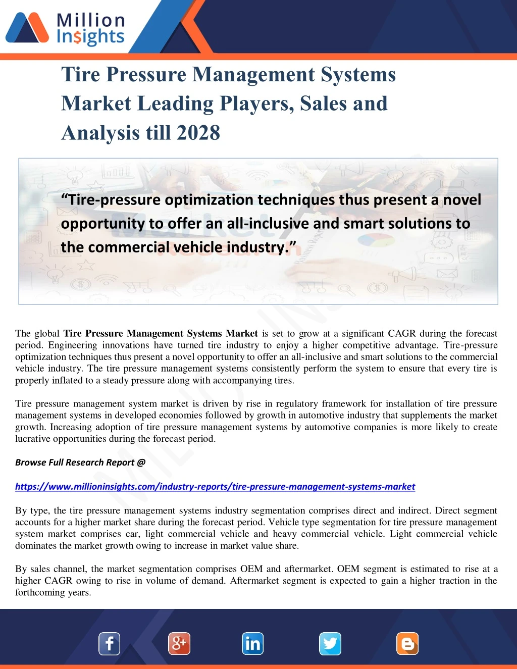 tire pressure management systems market leading